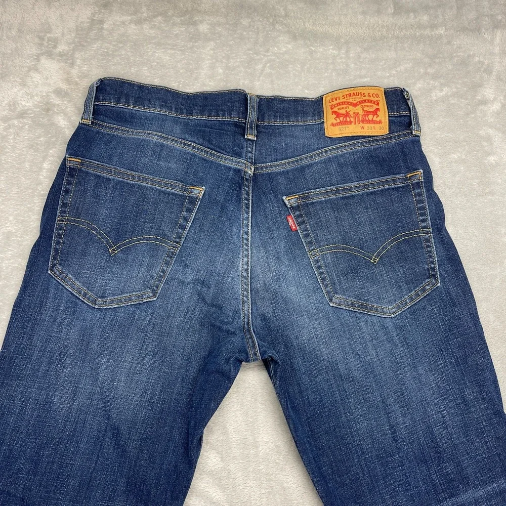 Levi's Jeans Mens 33x30 Blue Denim Whiskered Faded Low Rise 527 Slim Bootcut Leg